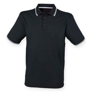 Henbury Mens CoolPlus Tipped Polo Shirt / Black/White